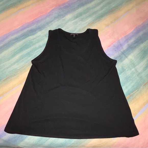 Eileen Fisher Black Silk Georgette Crepe Ballet Neck Long Tank Size L - Picture 2 of 5
